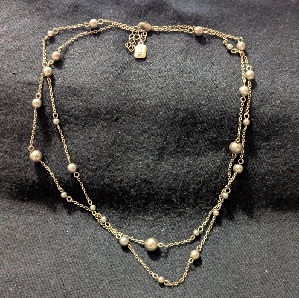 Chaps Silver Tone Beaded Ball And Chain Layered Statement Necklace